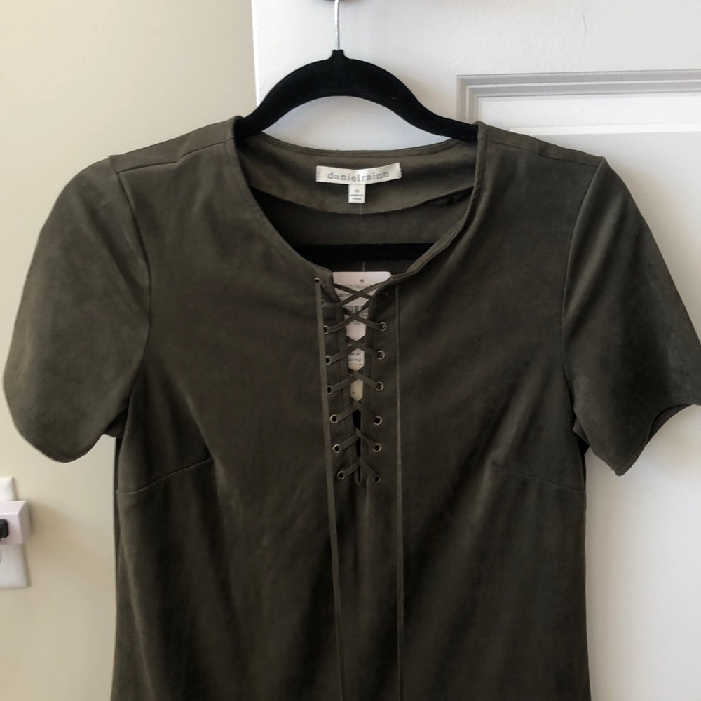 Short sleeve faux suede dress